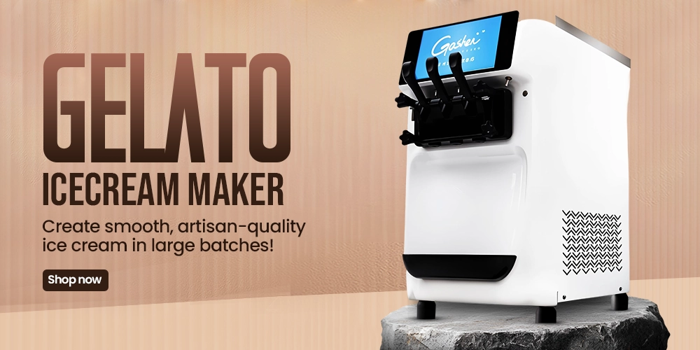 Banner featuring gelato ice cream maker designed for artisan-quality production, delivering smooth frozen desserts in large quantities.